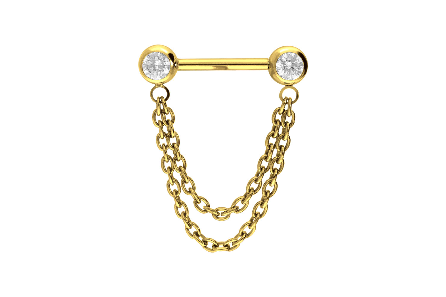 Titan Barbell Piercing mit Push Fit 2 KETTEN + KRISTALLE